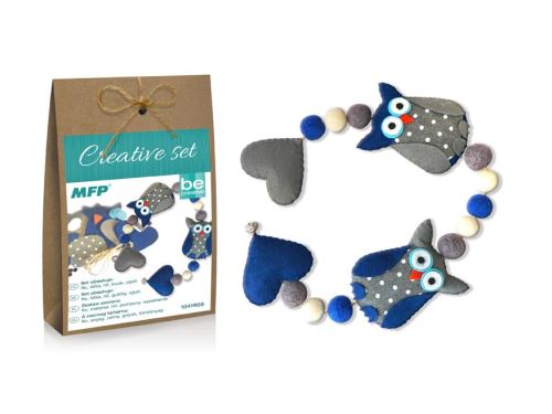 Kreativní set - girlanda sovy modrá, papírová krabička