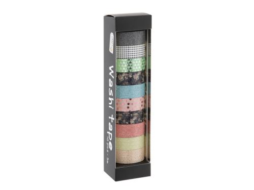 Dekorační lepicí páska - Washi pásky, 1,5cm x 3m, 10ks - CR0516/21AM