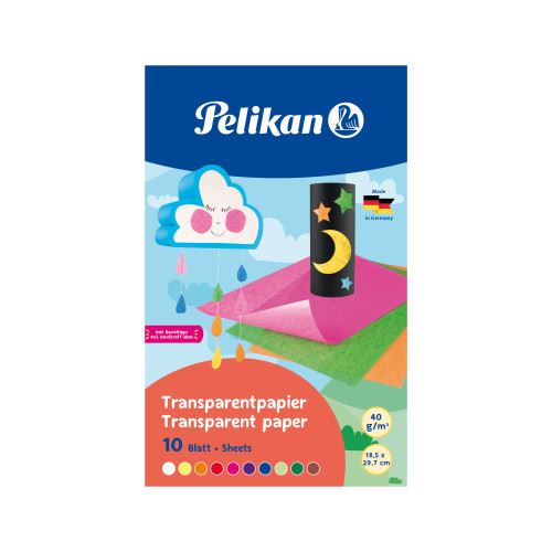 Barevné papíry Pelikan, transparentní nepogumované, 18 x 30 cm, 10 listů, 10 barev