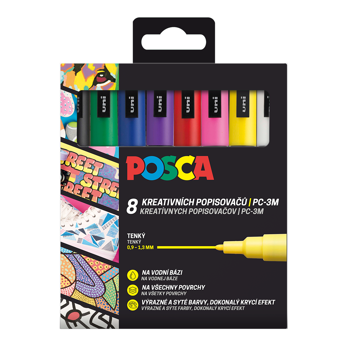 Levně Sada dekoračních popisovačů Posca PC-3M, 0,9-1,3 mm, 8 základních barev
