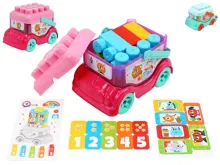 Autobus 19 cm na volný chod se sadou 18 kostek a samolepkami - mix barev Autobus 19 cm na volný chod se sadou 18 kostek a samolepkami - mix barev