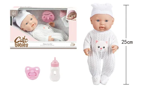 Panenka miminko s dudlíkem a lahvičkou pevné tělo 25 cm