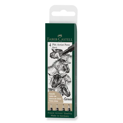 Popisovač Faber-Castell Pitt Artist Pen sada 4 ks, XS, S, F, M, černé