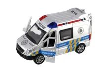 Auto policie dodávka s otevíracími dveřmi 15 cm na setrvačník se světlem a zvukem (8)