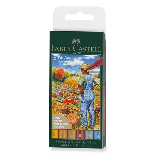 Popisovač Faber-Castell Pitt Artist Pen Brush Fall 6 ks, hrot B, podzimní odstíny