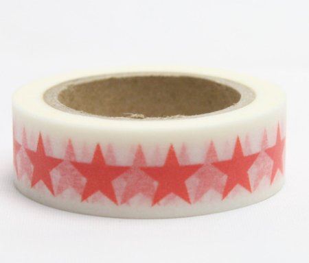 Dekorační lepicí páska - WASHI tape-1ks červená hvězda 5cípá v bílém
