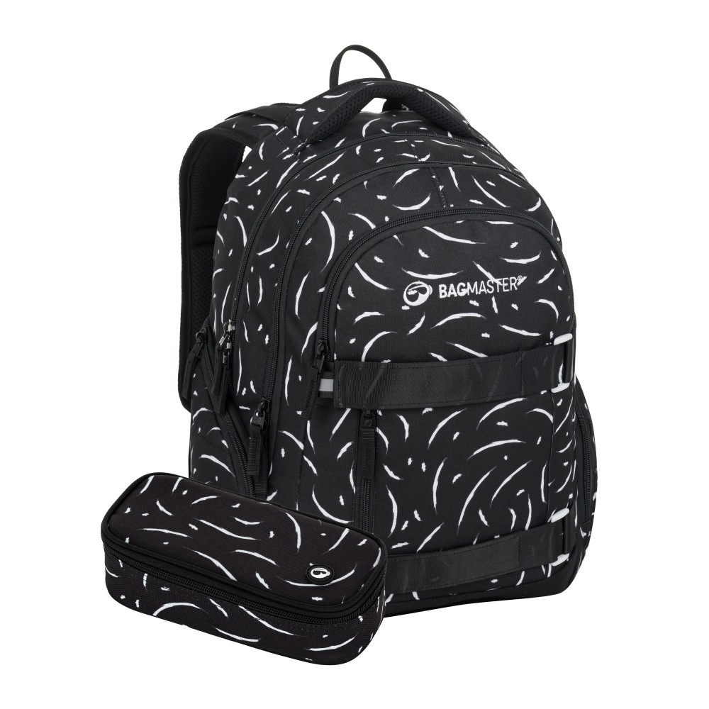 Levně Studentský batohový set Bagmaster NOMAD 25 A ČERNO-BÍLÝ (batoh,pouzdro)