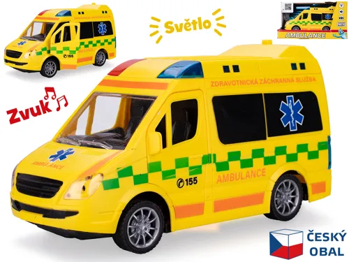 Auto ambulance CZ 1:20, 21,5 cm na setrvačník se světlem a zvukem na baterie