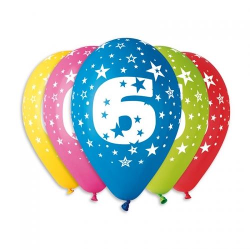 Balónky nafukovací průměr 30cm – potisk číslice "6", 10ks
