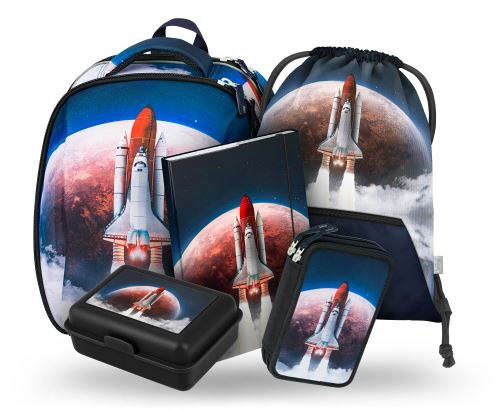 Školní aktovkový 5-dílný set BAAGL SHELLY - Space Shuttle (aktovka, penál, sáček, desky, box)