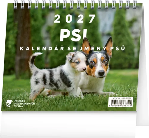 Stolní kalendář 2027 Notique Psi se jmény, 16,5×13 cm