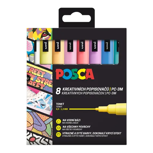 Sada dekoračních popisovačů Posca PC-3M, 0,9-1,3 mm, 8 pastelových barev