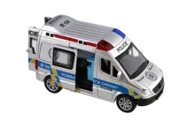 Auto policie dodávka s otevíracími dveřmi 15 cm na setrvačník se světlem a zvukem (9)