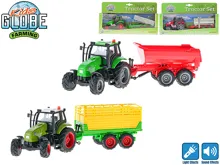 Traktor Kids Globe Farming kovový 25 cm na setrvačník s vlečkou se světlem a zvukem na baterie - mix motivů