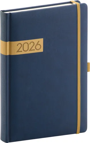 Denní diář 2026 NOTIQUE A5 - Twill modro-zlatý, 15 x 21 cm