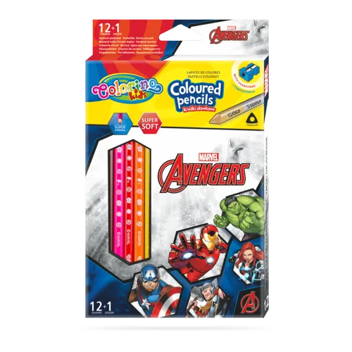 Pastelky trojhranné Colorino Marvel Avengers 12+1 + ořezávátko