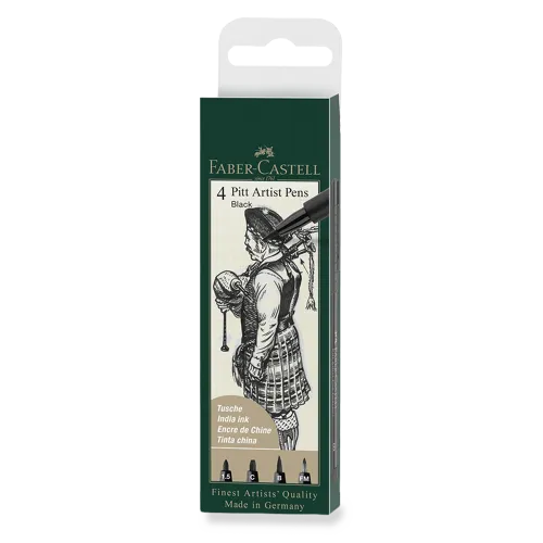 Popisovač Faber-Castell Pitt Artist Pen sada 4 ks, 1,5 mm, C, B, FM,  černý