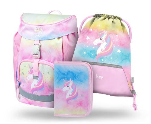 Školní batohový 3-dílný set BAAGL AIRY - Rainbow Unicorn (batoh, penál, sáček)