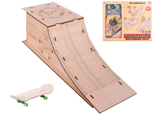 Skateboard kovový 10 cm s dřevěnou rampou
