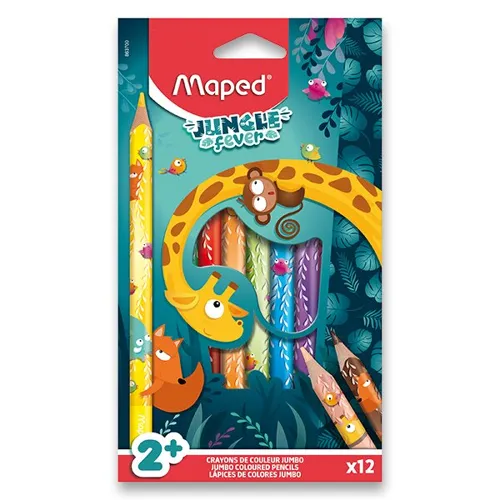 Pastelky trojhranné silné Maped Jumbo Jungle Fever - 12 barev