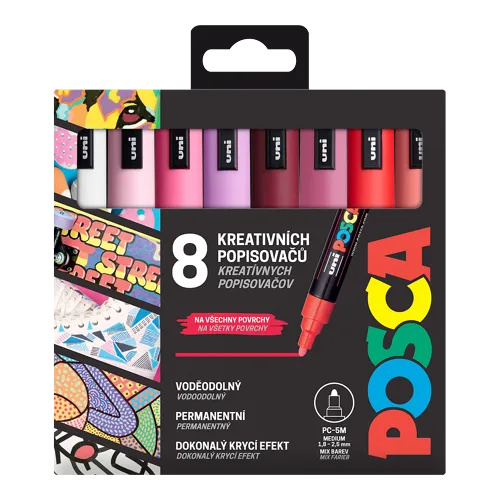 Sada dekoračních popisovačů Posca PC-5M, LOVE, 1,8 - 2,5 mm, 8 teplých tónů
