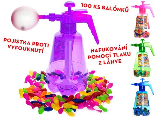 Vodní bomby s plničkou, 100 ks v lahvi - mix barev