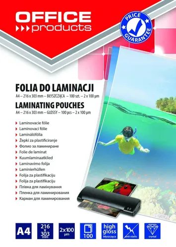 Laminovací fólie Office Products A4 2x100mic., lesklé, 100ks