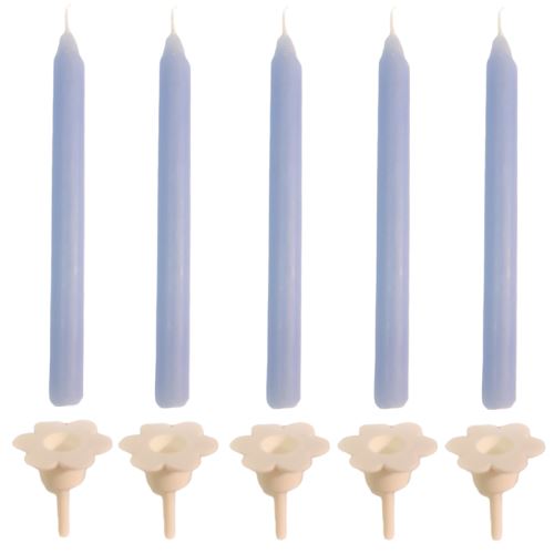 Dortové svíčky s držáky, 15ks - světle modré