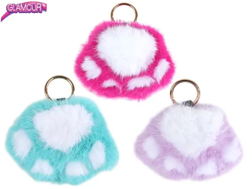 Glamour přívěsek na klíče kočičí tlapka plyšová 10 cm - mix barev