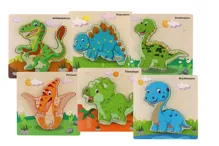 Vkládačka/Puzzle deskové dřevo dinosauři mix druhů v sáčku 16x15cm Vkládačka/Puzzle deskové dřevo dinosauři mix druhů v sáčku 16x15cm
