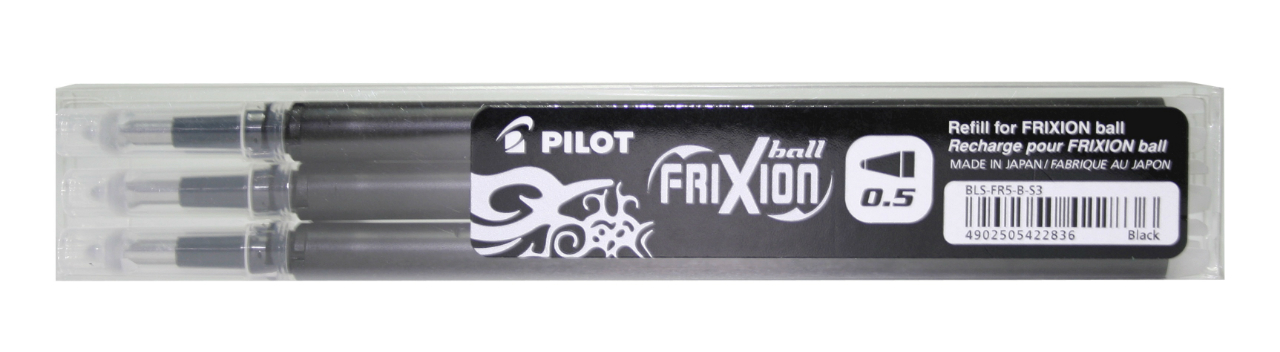 Levně Sada 3 ks náplní Pilot FriXion Ball, tenký hrot F 0,5mm - černá