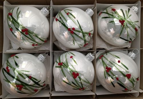 Vánoční skleněné koule 7cm, bílé, porcelán, malovaný barevný dekor
