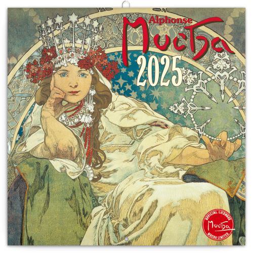 Nástěnný poznámkový kalendář Presco Group 2025 - Alfons Mucha, 30 × 30 cm - BEZ ČEŠTINY