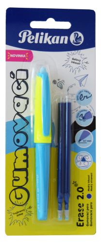 Gumovací pero Pelikan neonově modré + 2 náplně