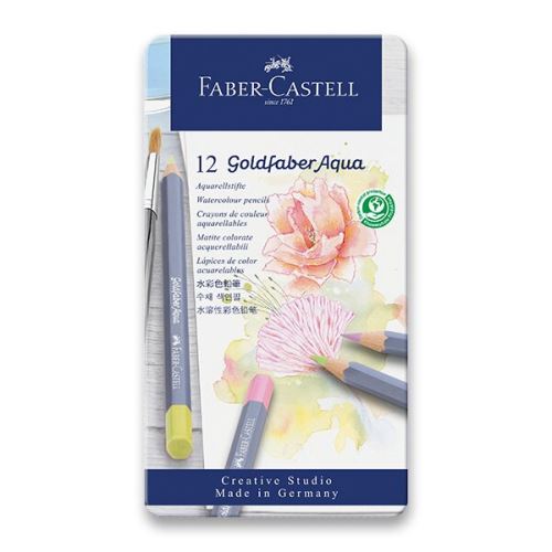 Akvarelové pastelky Faber-Castell Goldfaber Aqua Pastel 12 barev, plechová krabička