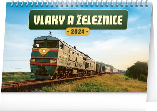 Stolní kalendář Presco Group 2024 - Vlaky a železnice, 23,1 × 14,5 cm