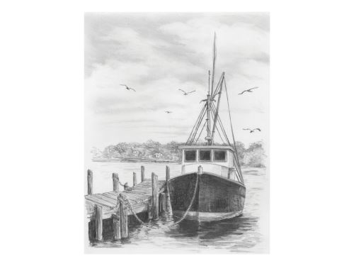 Malování skicovacími tužkami 22x28 cm - Rybářská loď