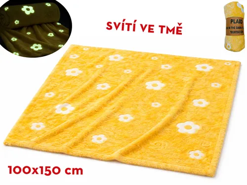 Deka 100 × 150 cm s květinami svítící ve tmě - žlutá