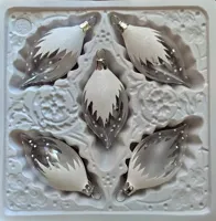 Vánoční skleněné ozdoby - Olivy čiré 8x4cm, lesk, bílý dekor, 5ks