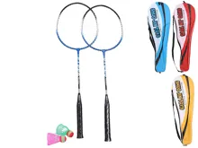 Badmintonové rakety 65 cm kovové, 2 ks se 2 košíčky v tašce - mix barev