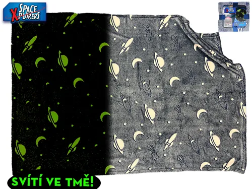 Space Xplorers deka 100 × 150 cm s vesmírným designem svítící ve tmě