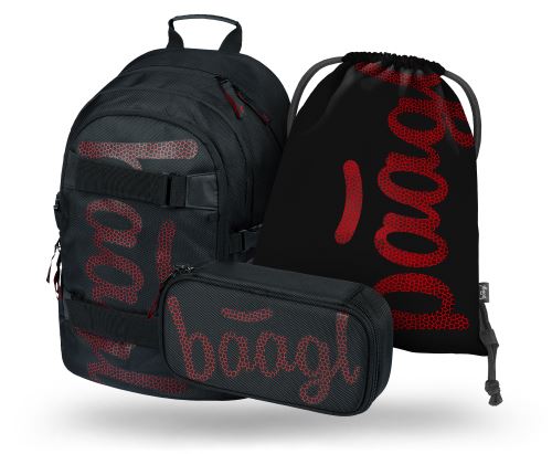 Školní batohový 3-dílný set BAAGL SKATE - Red (batoh, penál, sáček)