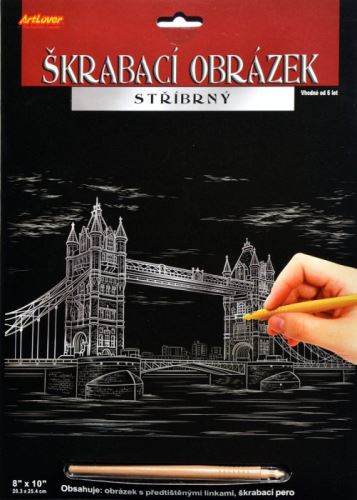 Škrabací obrázek 20x25 cm, stříbrný - Tower Bridge