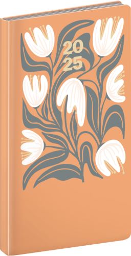 Týdenní diář 2025 Presco Group kapesní - Cambio oranžové květiny, 9 × 15,5 cm