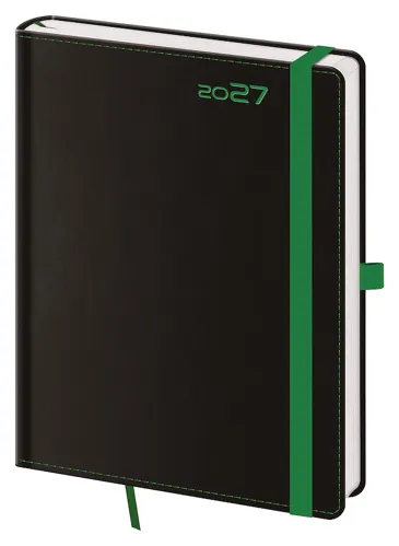 Týdenní diář 2027 Helma B6 Black Green s poutkem