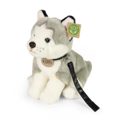 Plyšový pes husky sedící s vodítkem 28 cm ECO-FRIENDLY