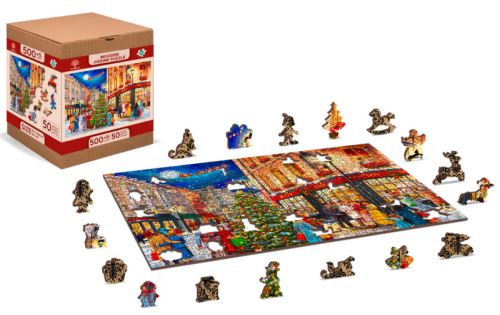 Dřevěné puzzle L 37,5x25,4 cm - Vánoční ulice, 505 dílků