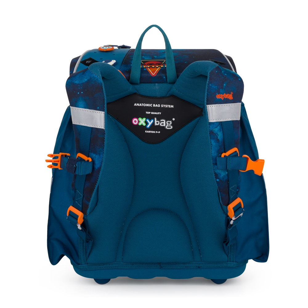 Záda školního batohu OXY Premium Light Space zezadu – logo oxybag a anatomické polstrování