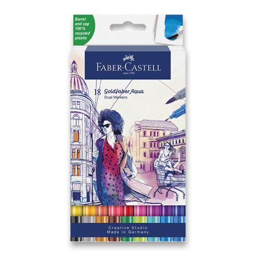 Popisovače Faber-Castell Goldfaber Aqua Dual Marker - sada 18 barev