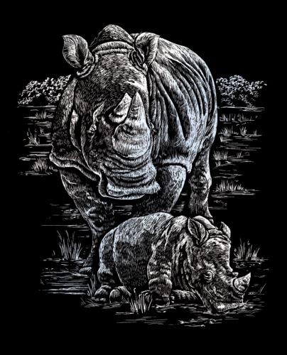 ROYAL and LANGNICKEL vyškrabovací obrázek 20x25 cm, stříbrný - Nosorožci
